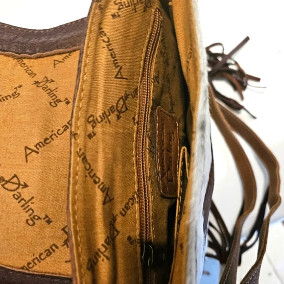 🪷 American Darling Genuine Leather & Cowhide Bag With Fringe NWT - Picture 8 of 8
